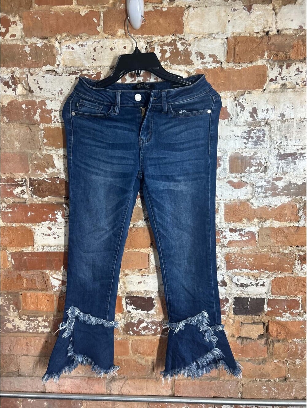Judy Blue womens size 3/26 dark wash frayed step hem flare jeans